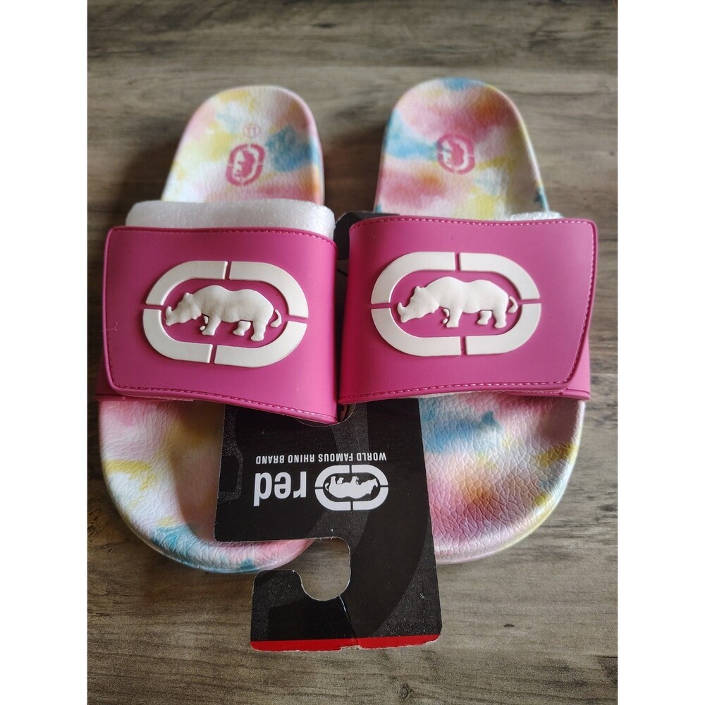 Marc Ecko Red Slides Sz 11 Famous Rhino Brand Pastel Tie Dye Adjustable